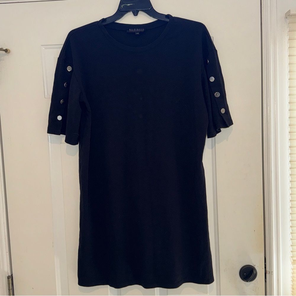 Eloquii Black Sheath Dress with Silver Button Sleeve Detail